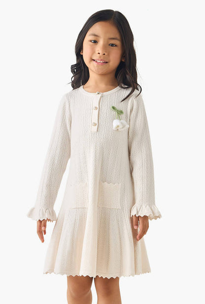 Eligo Henley Neck Long Sleeves Dress with Crochet Detail