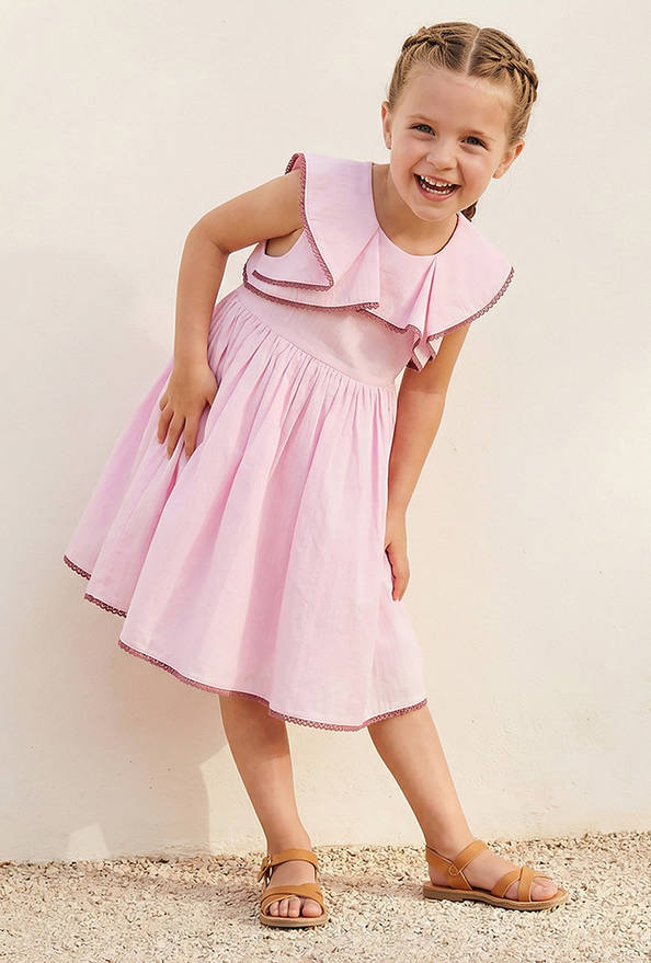 Eligo Round Neck Sleeveless Knee Length A-Line Dress with Lace Detail