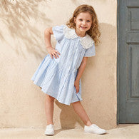 Eligo Peter Pan Collar Short Sleeves Knee Length Dress with Lace Trim-undefined-image-1