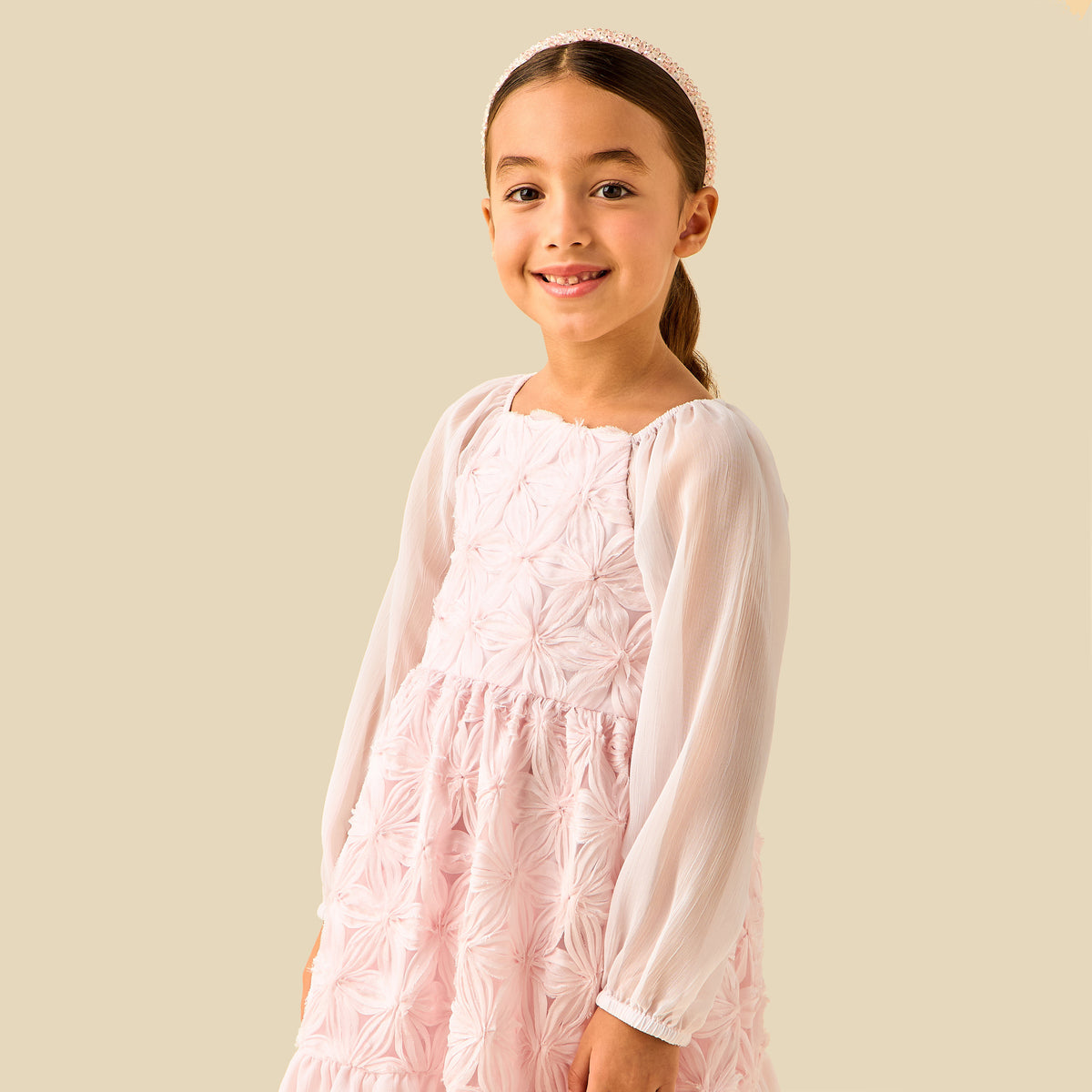 Eligo Square Neck Long Sleeves Dress with Floral Texture