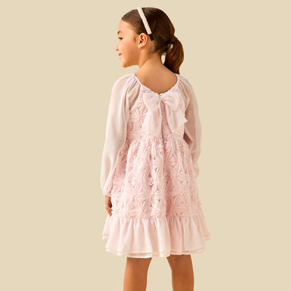 Eligo Square Neck Long Sleeves Dress with Floral Texture