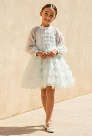 Eligo Mandarin Neck Long Sleeves Dress with Circle Applique