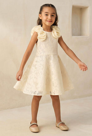 Eligo Round Neck Sleeveless Dress with Floral Accent