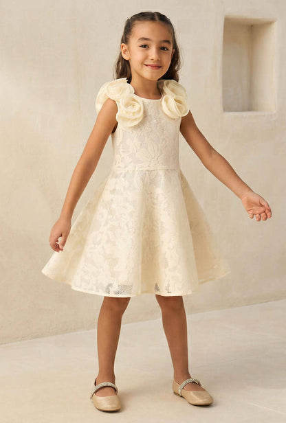 Eligo Round Neck Sleeveless Dress with Floral Accent