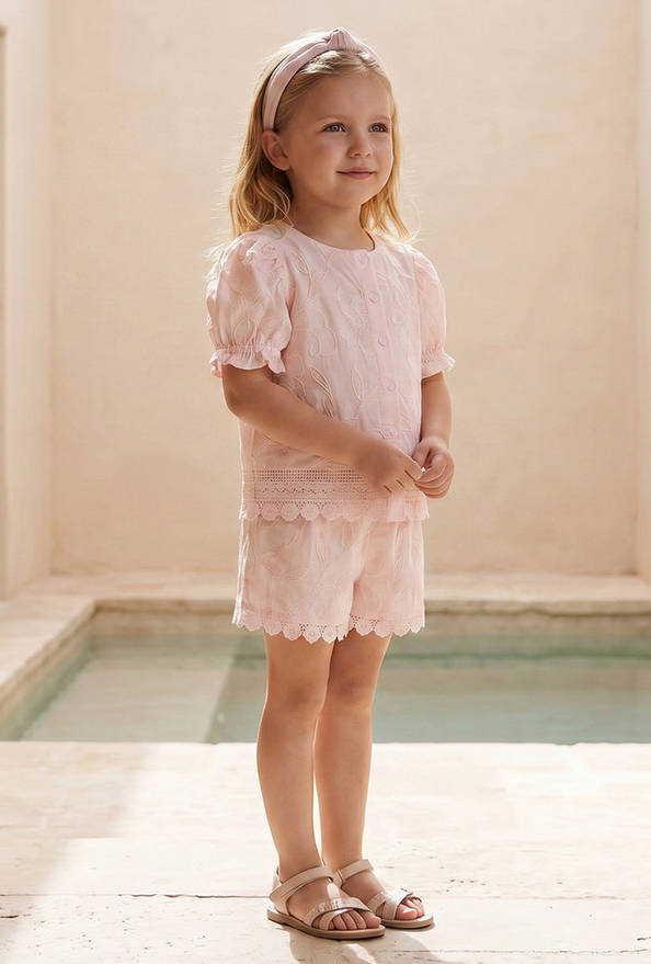 Eligo Round Neck Short Sleeves Top and Shorts Set with Embroidery