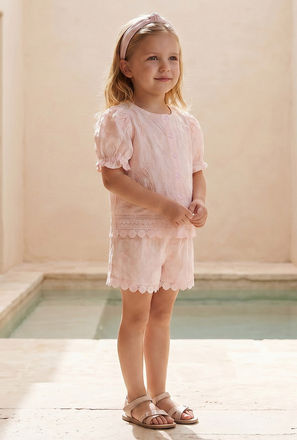 Eligo Round Neck Short Sleeves Top and Shorts Set with Embroidery