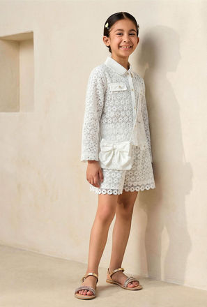 Eligo Collared Shirt and Shorts Set with Broderie Anglaise Detail