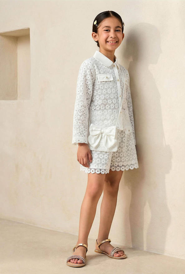 Eligo Collared Shirt and Shorts Set with Broderie Anglaise Detail