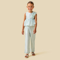 Eligo Round Neck Sleeveless Peplum Top and Pants Set with Floral Applique-undefined-image-1