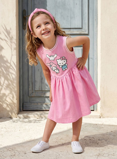 Sanrio Round Neck Sleeveless Knee-Length Dress with Hello Kitty and Friends Print-girls-clothing-dressesandjumpsuits-image-1