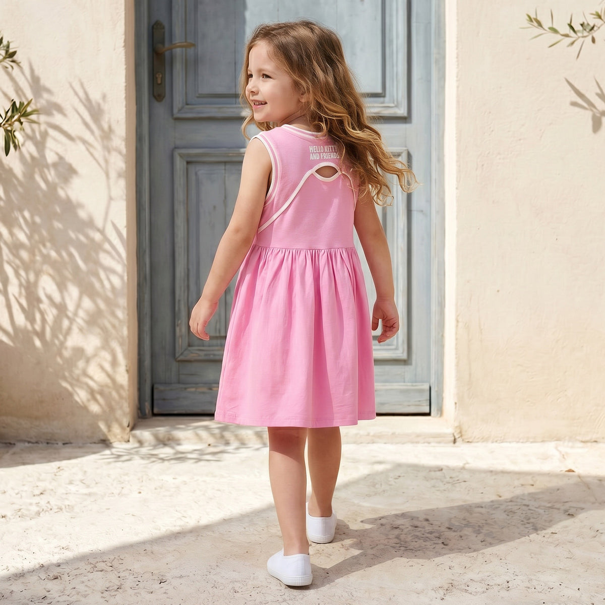 Sanrio Round Neck Sleeveless Knee-Length Dress with Hello Kitty and Friends Print