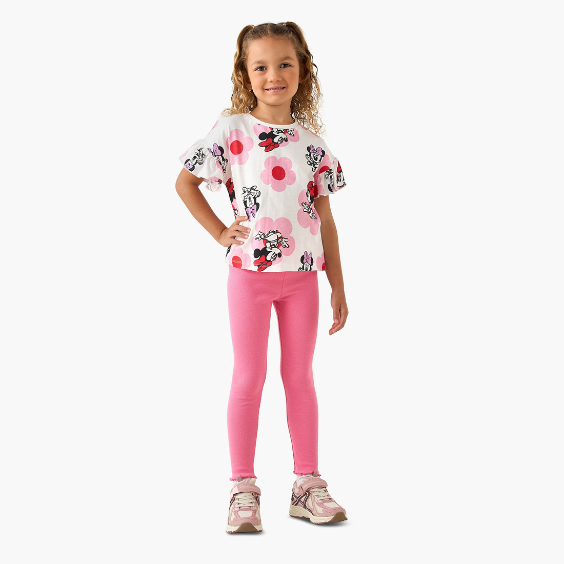 Disney Crew Neck Short Ruffle Sleeves T-shirt with Minnie Mouse Print