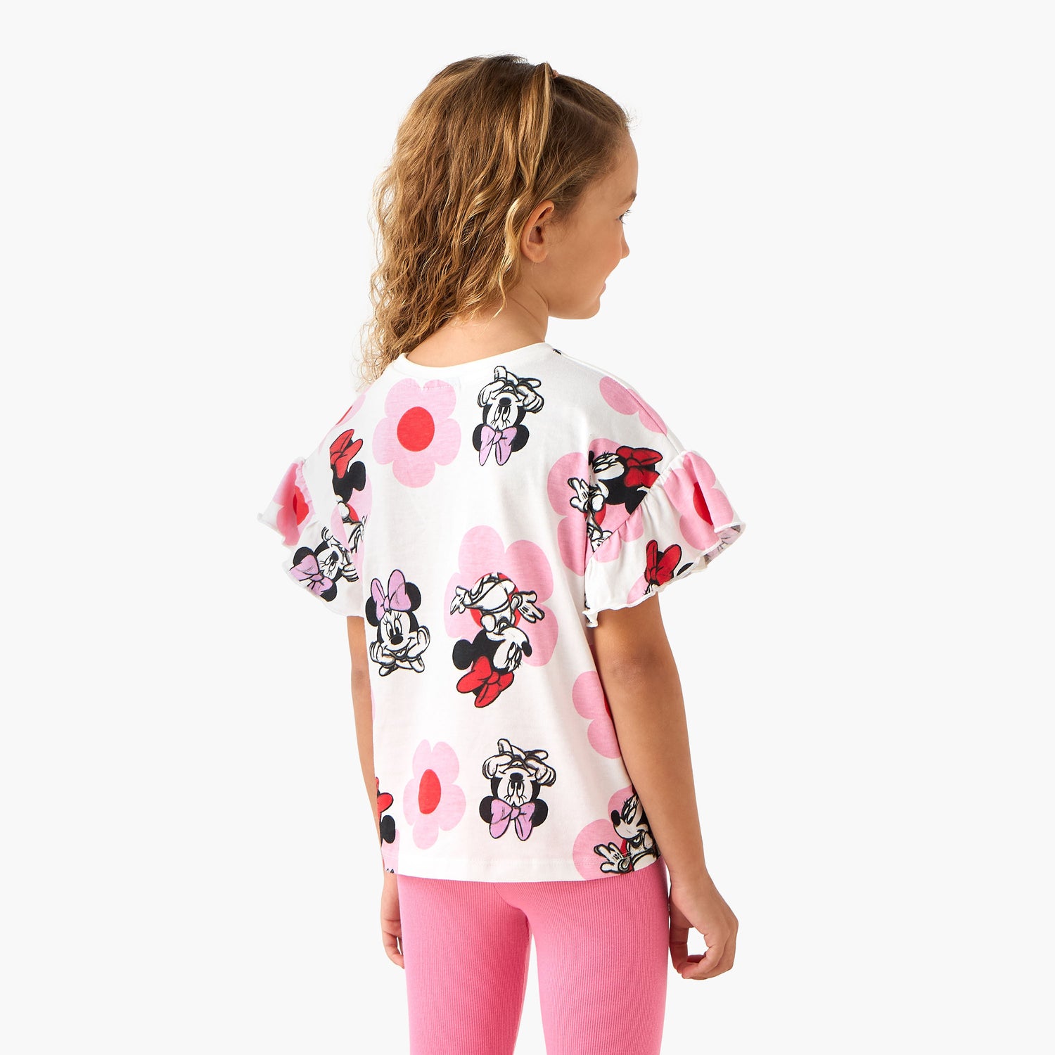Disney Crew Neck Short Ruffle Sleeves T-shirt with Minnie Mouse Print