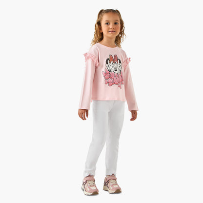 Disney Crew Neck Long Sleeves T-shirt with Minnie Mouse Print