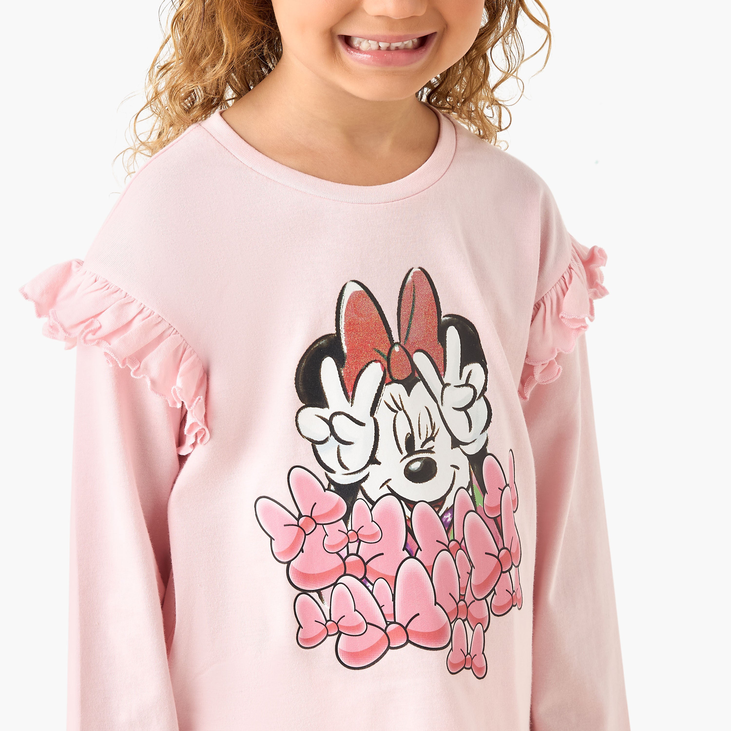 Disney Crew Neck Long Sleeves T-shirt with Minnie Mouse Print