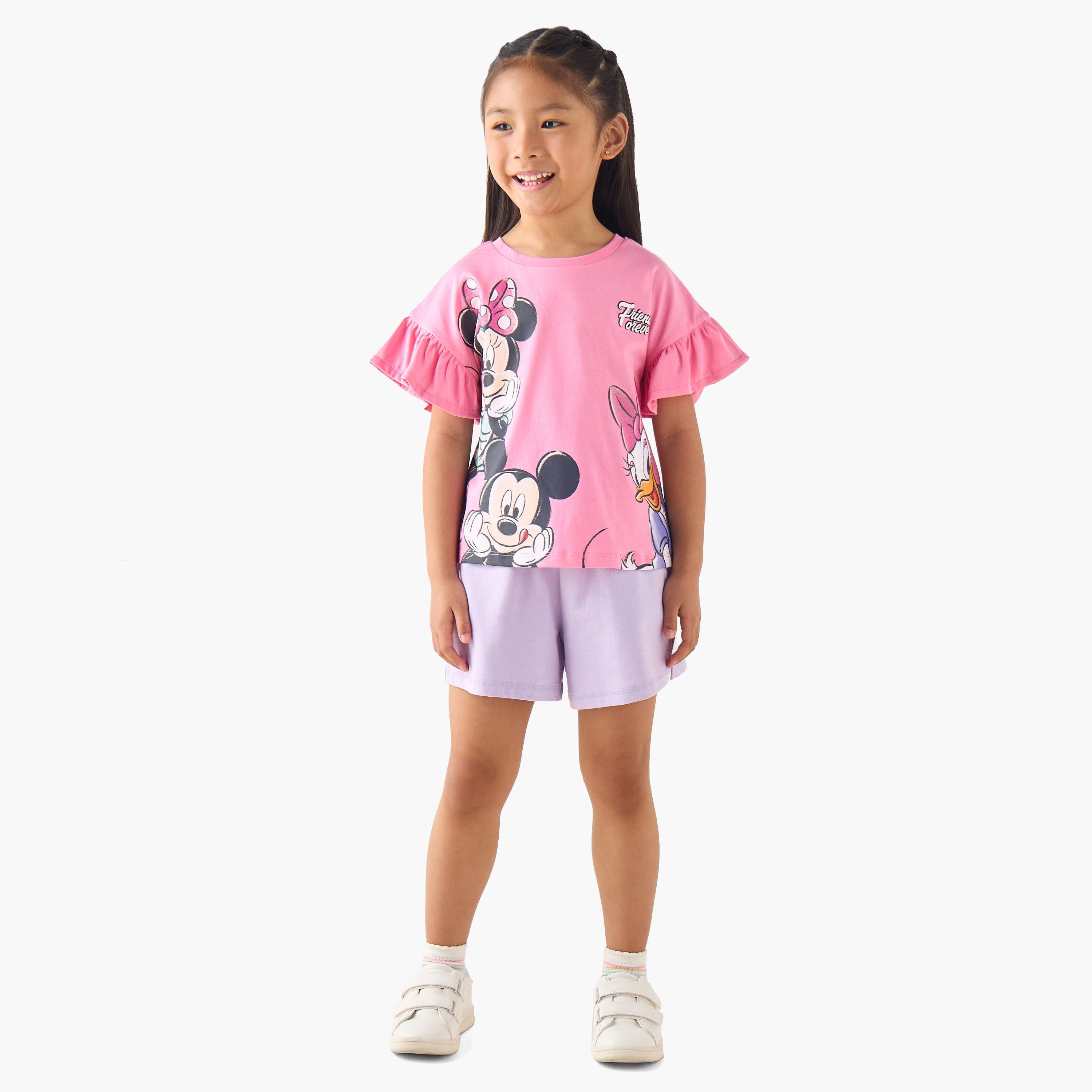 Disney Crew Neck Short Sleeves T-Shirt with Mickey and Minnie Mouse Print