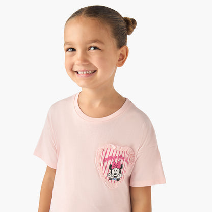 Disney Crew Neck Short Sleeves T-shirt with Minnie Mouse Print