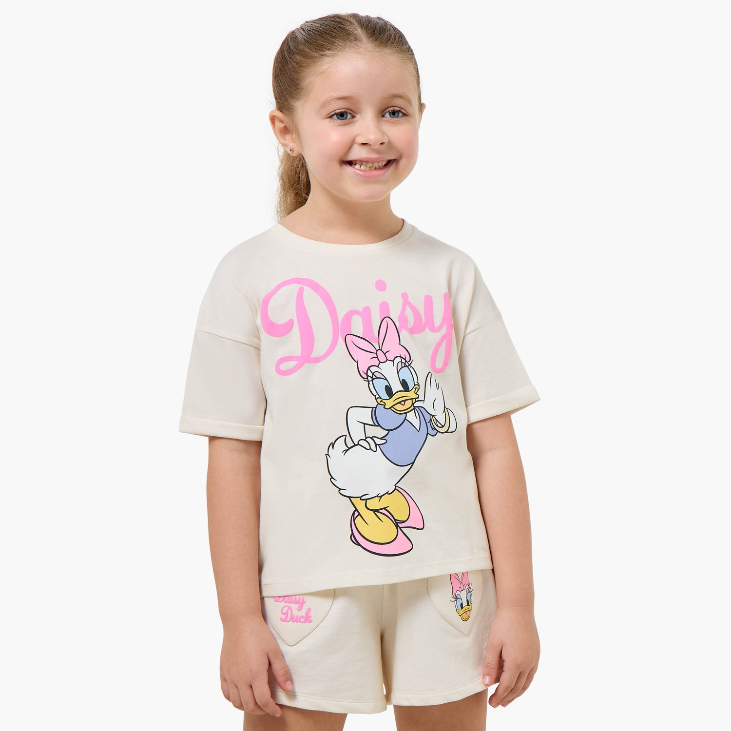 Disney Round Neck Short Sleeve T-shirt with Daisy Duck Print - Cream / 1-2 yrs