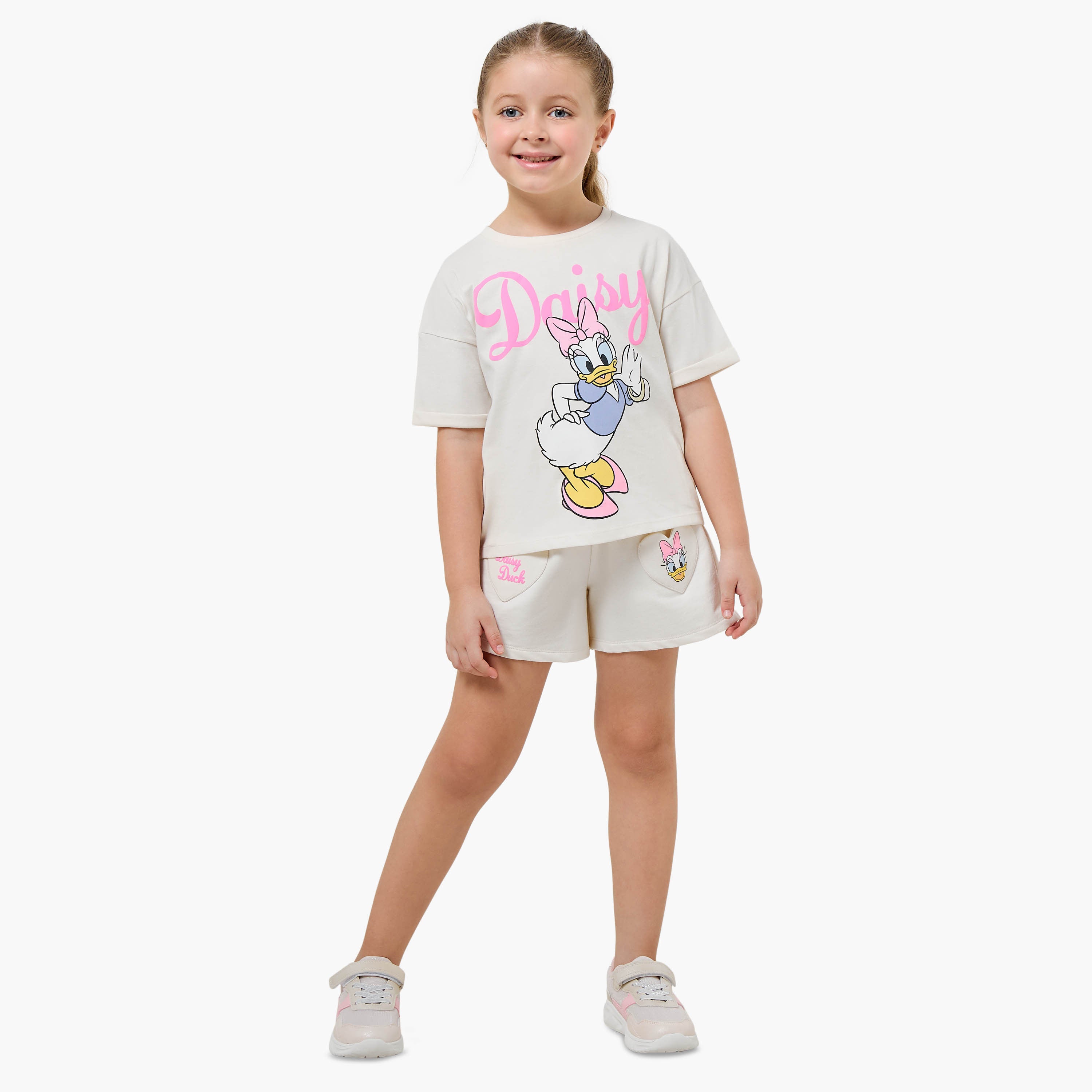 Disney Round Neck Short Sleeve T-shirt with Daisy Duck Print