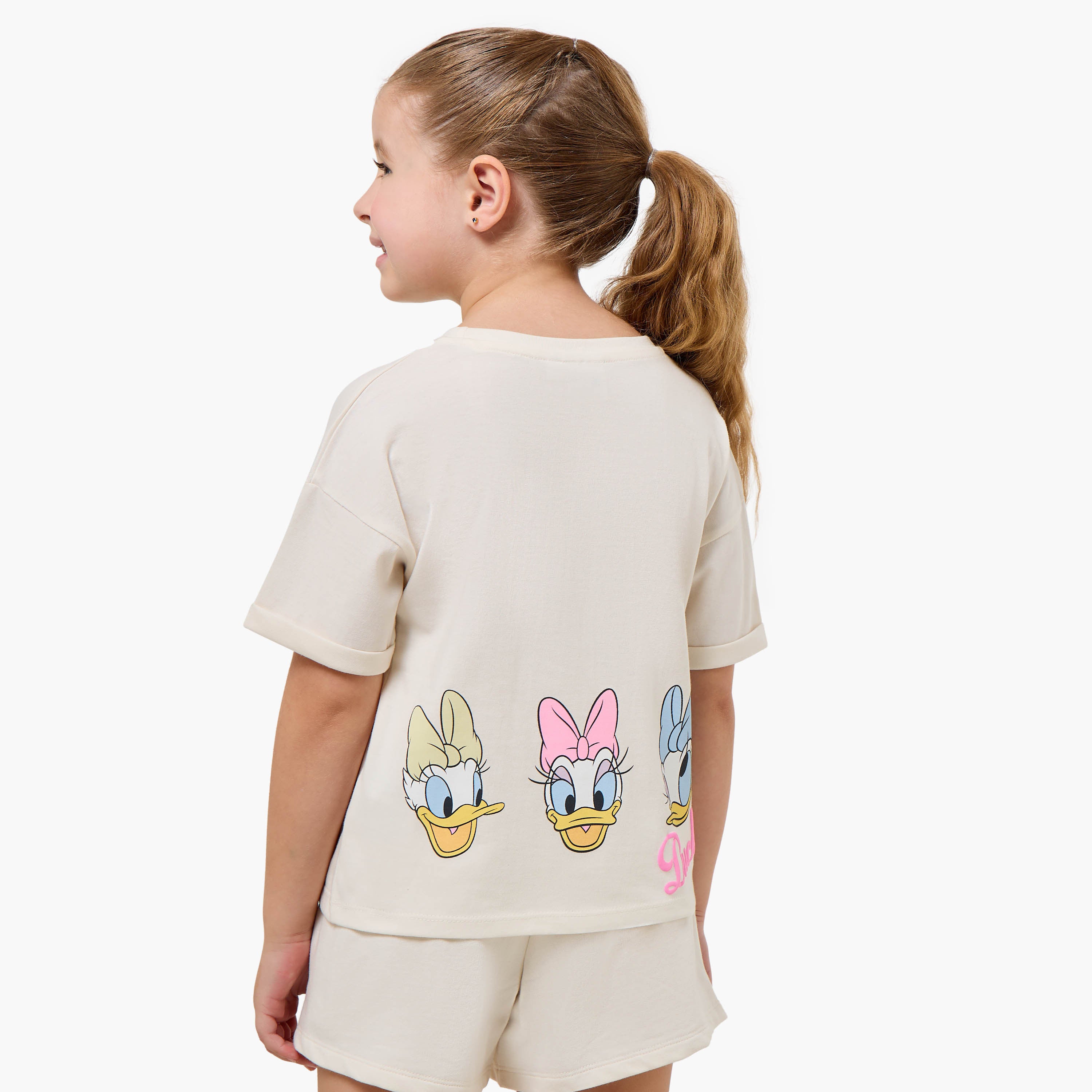 Disney Round Neck Short Sleeve T-shirt with Daisy Duck Print