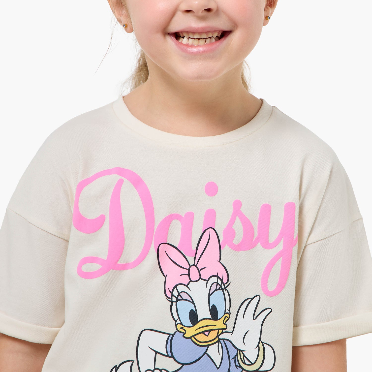 Disney Round Neck Short Sleeve T-shirt with Daisy Duck Print