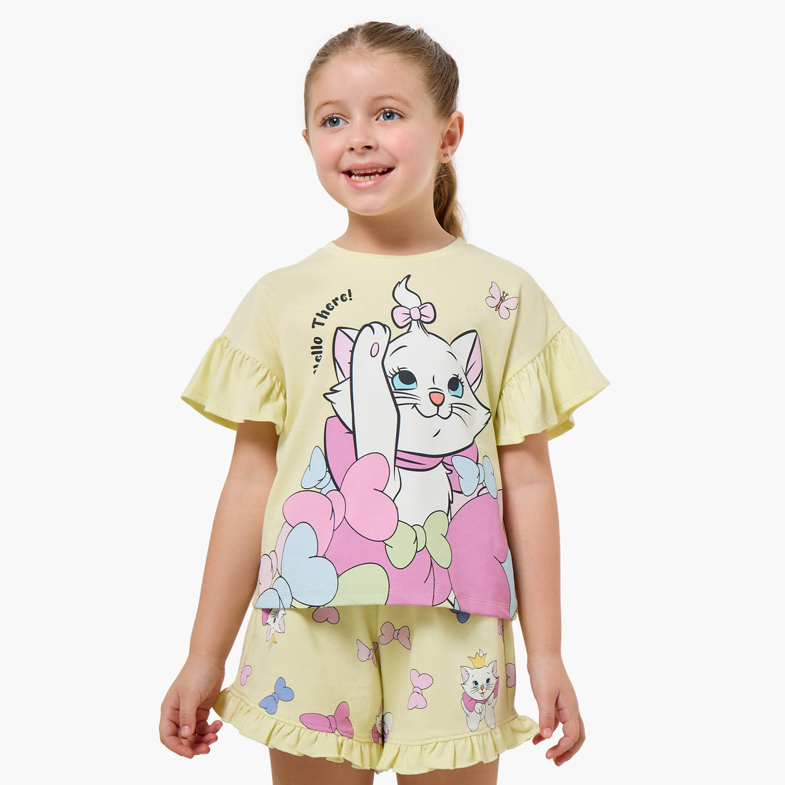Disney Crew Neck Short Sleeve T-shirt with Marie Print - Yellow / 1-2 yrs