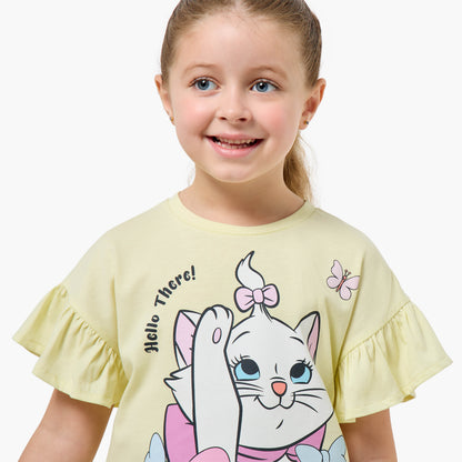 Disney Crew Neck Short Sleeve T-shirt with Marie Print