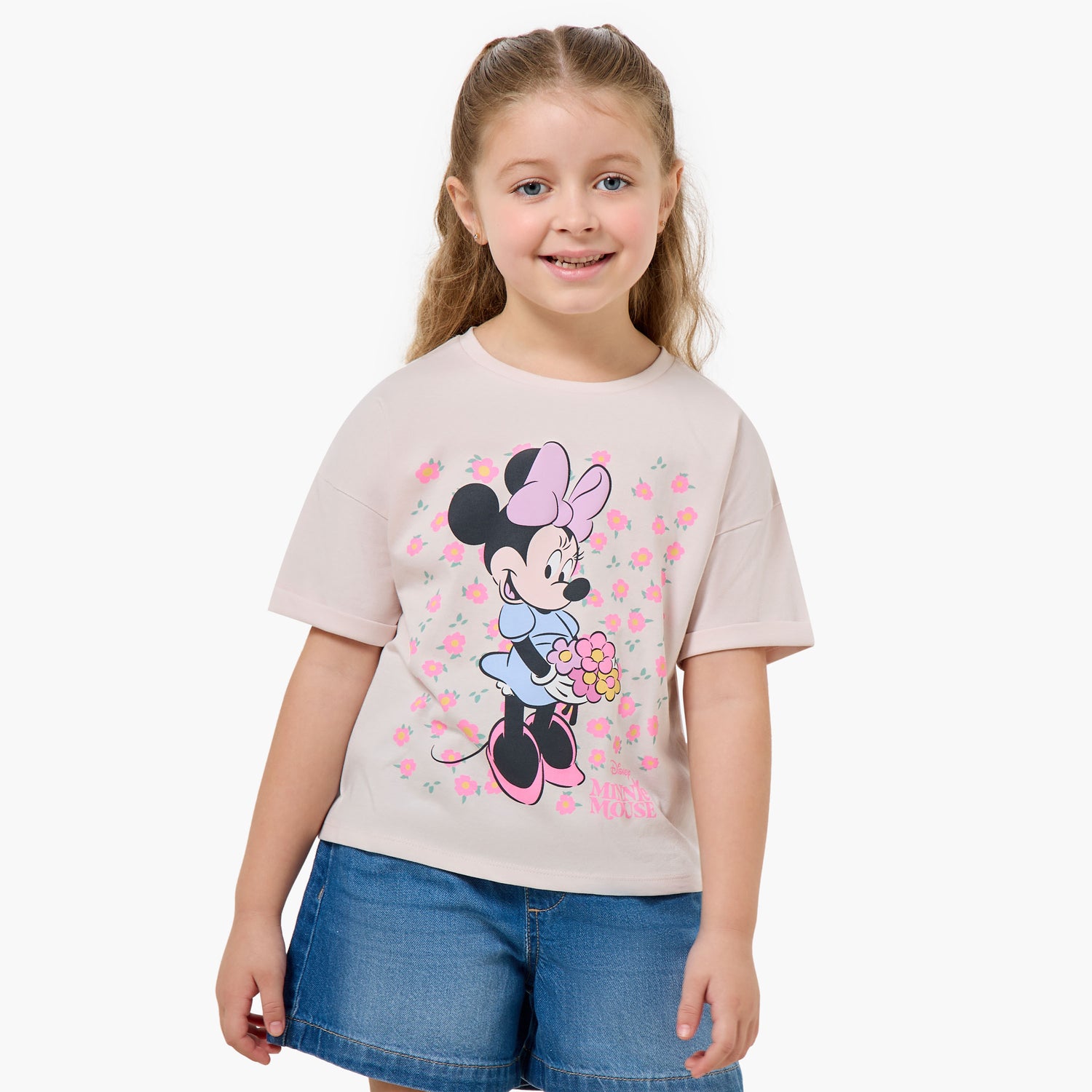 Disney Round Neck Short Sleeve T-shirt with Minnie Mouse Print - Pink / 1-2 yrs
