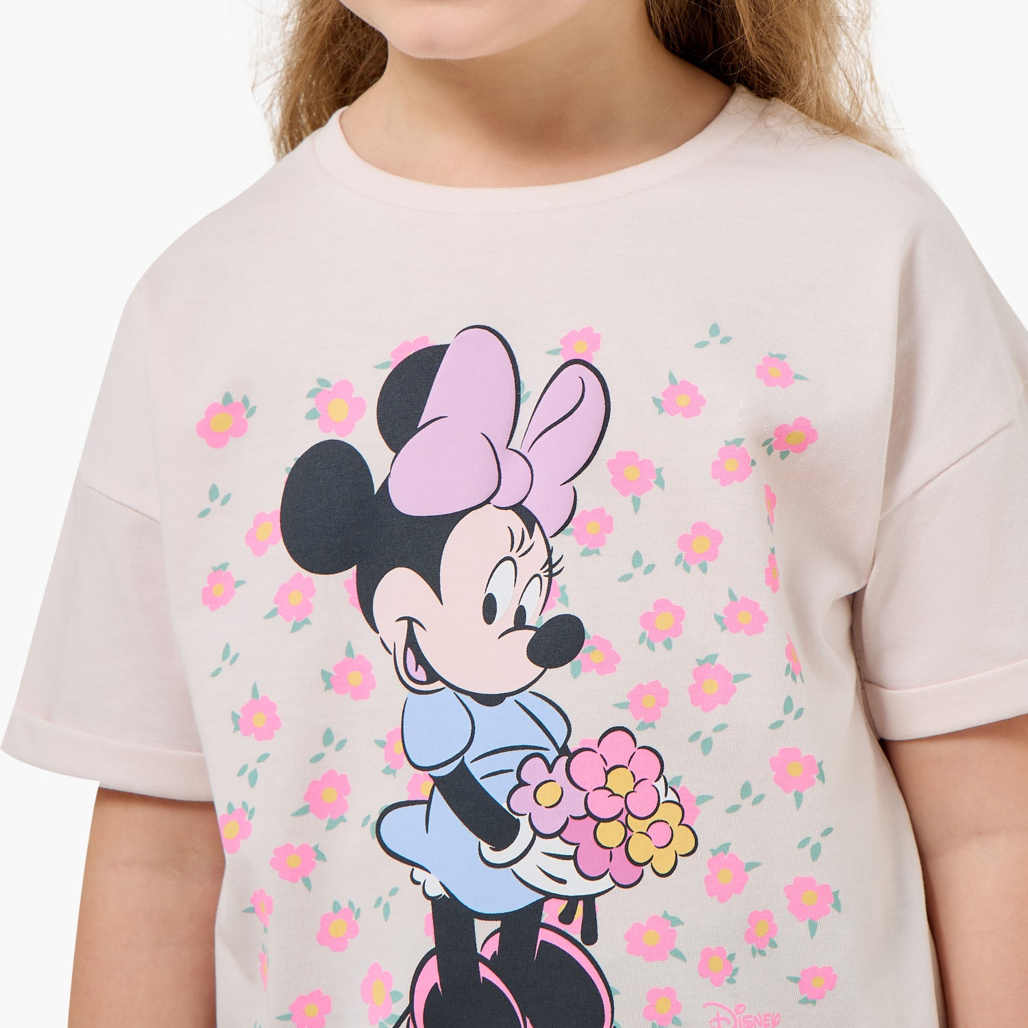 Disney Round Neck Short Sleeve T-shirt with Minnie Mouse Print