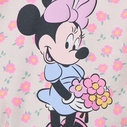 Disney Round Neck Short Sleeve T-shirt with Minnie Mouse Print