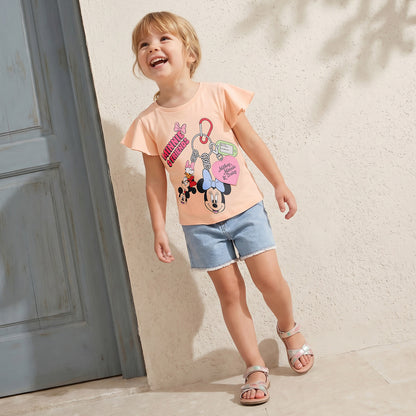 Disney Round Neck Short Sleeves T-shirt with Minnie Mouse and Friends Print