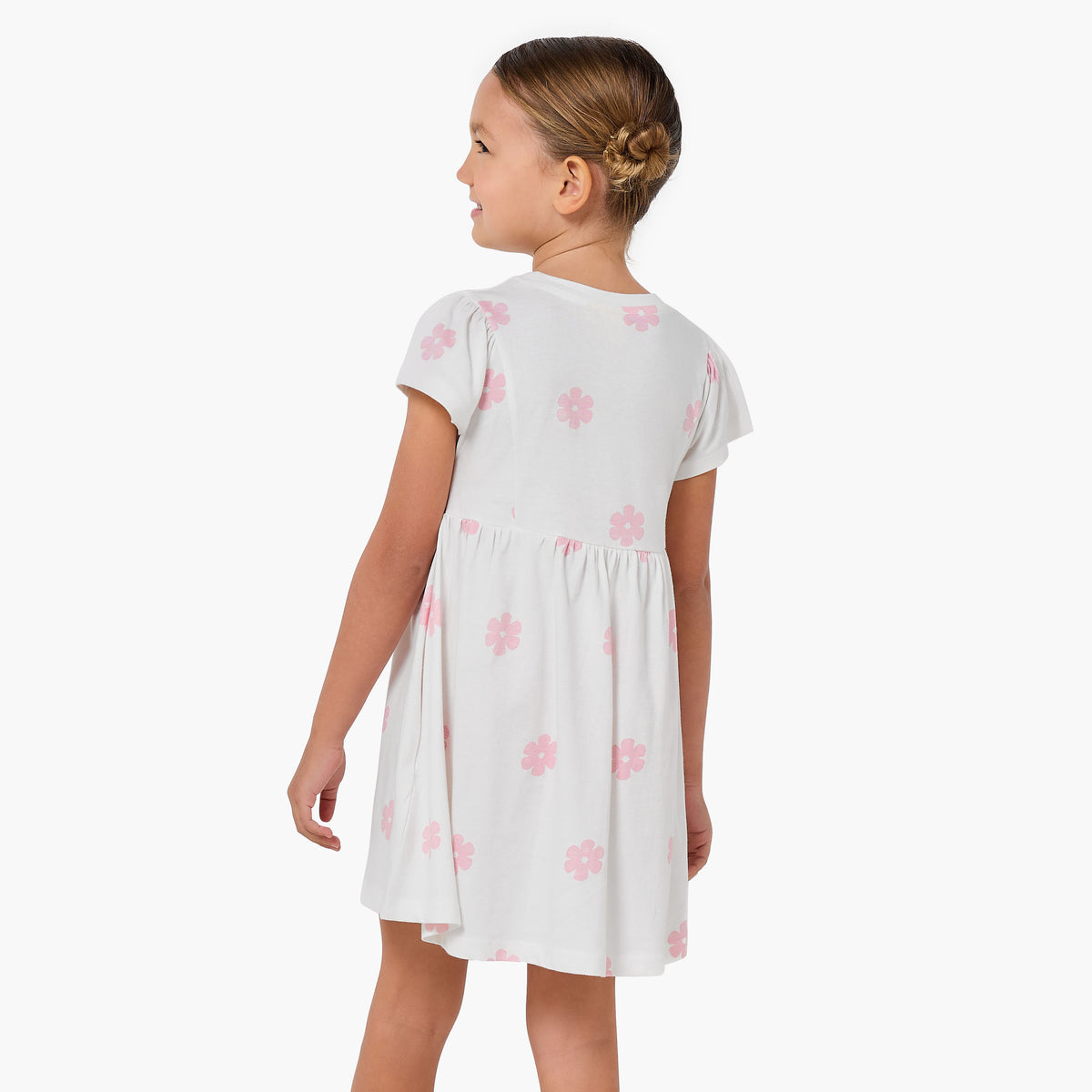 Disney Round Neck Short Sleeves A-line Dress with Floral Stitch Print