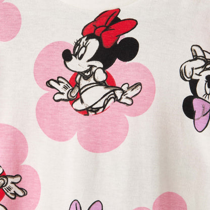 Disney Round Neck Short Sleeves Drop Waist Dress with Minnie Mouse Print