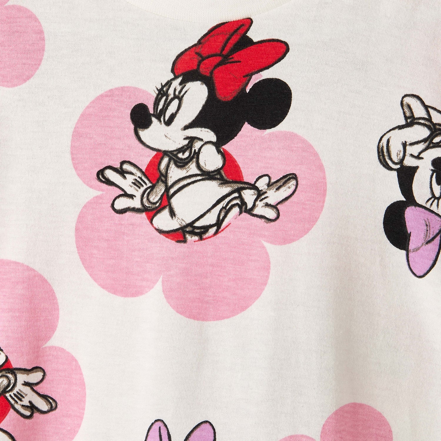 Disney Round Neck Short Sleeves Drop Waist Dress with Minnie Mouse Print