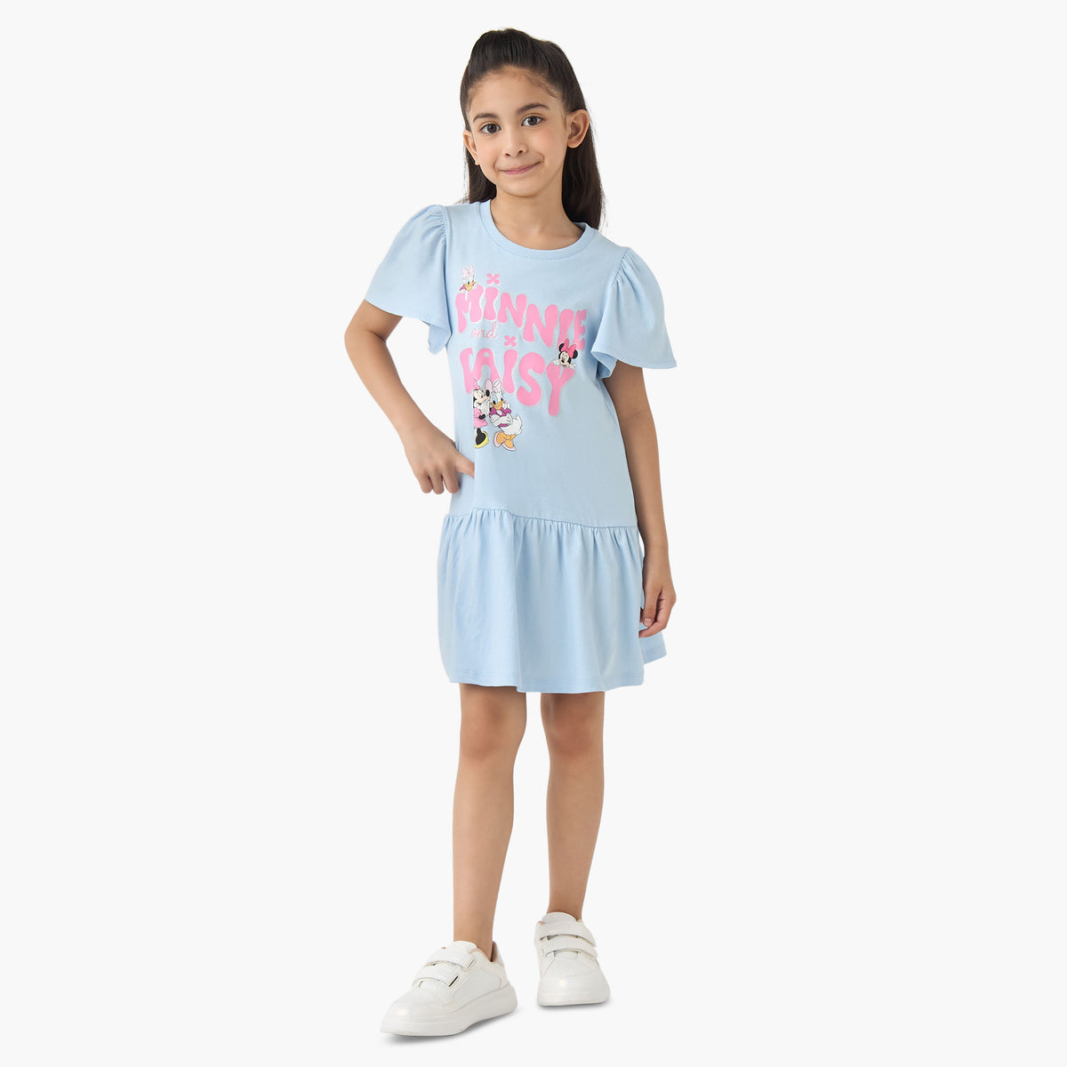 Disney Round Neck Short Sleeves A-line Dress with Minnie and Daisy Print