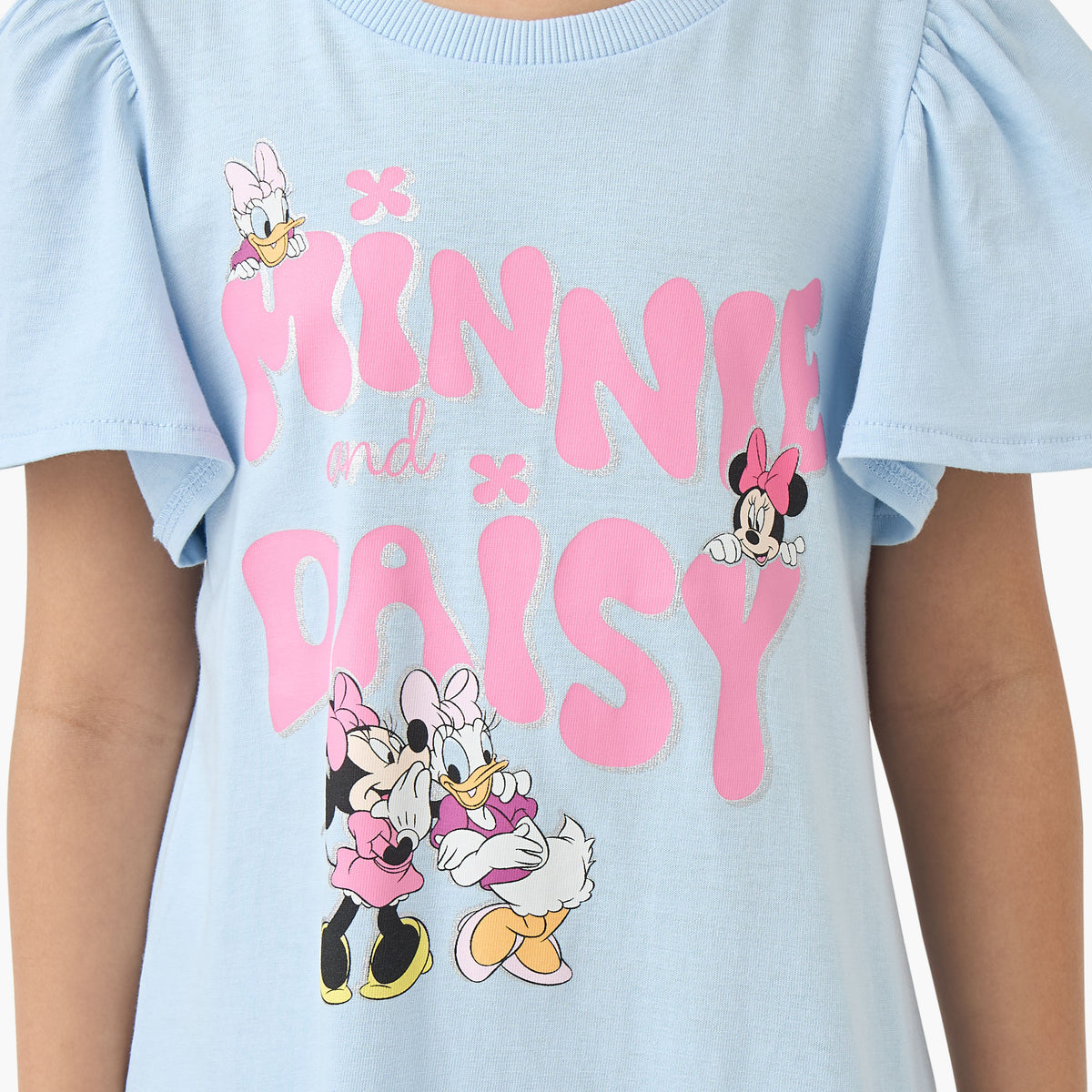 Disney Round Neck Short Sleeves A-line Dress with Minnie and Daisy Print