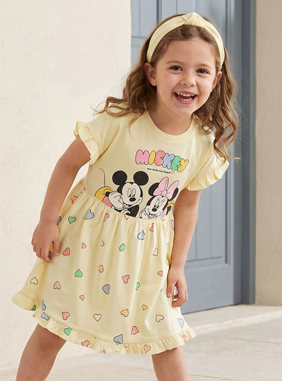 Disney Round Neck Short Sleeves Knee Length A-line Dress with Mickey and Minnie Mouse Print-girls-clothing-dressesandjumpsuits-image-1