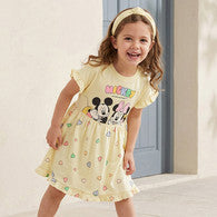 Disney Round Neck Short Sleeves Knee Length A-line Dress with Mickey and Minnie Mouse Print-undefined-image-1