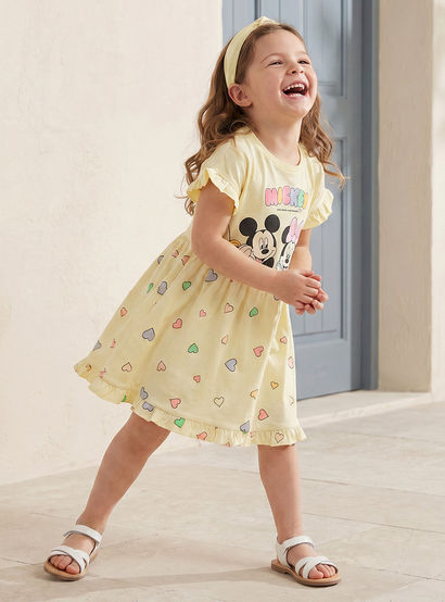 Disney Round Neck Short Sleeves Knee Length A-line Dress with Mickey and Minnie Mouse Print-girls-clothing-dressesandjumpsuits-image-2
