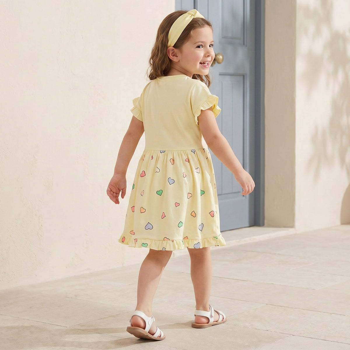 Disney Round Neck Short Sleeves Knee Length A-line Dress with Mickey and Minnie Mouse Print