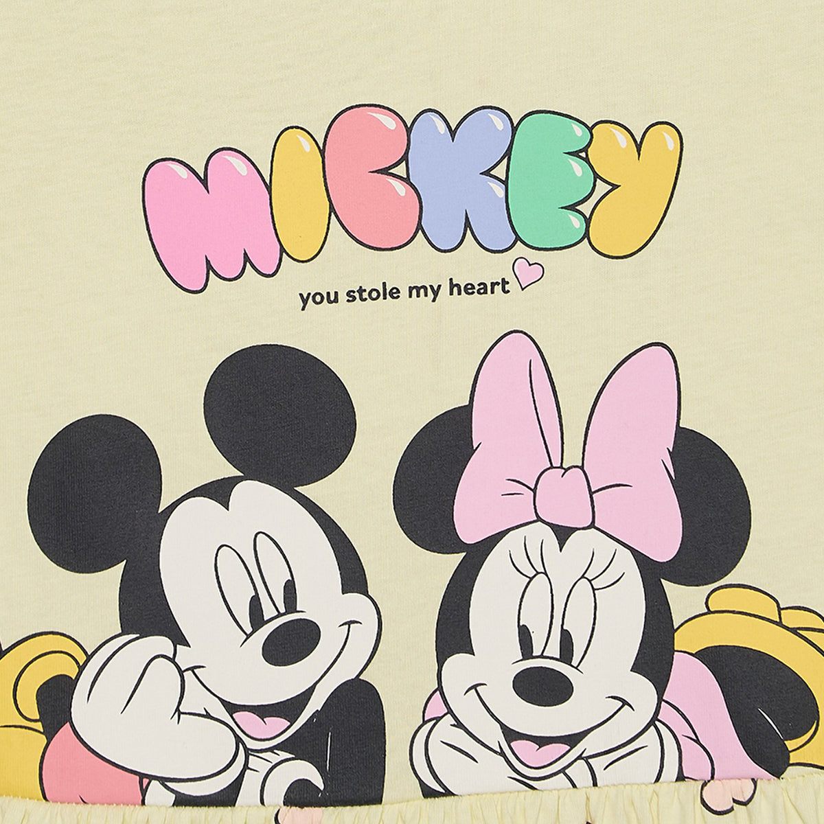 Disney Round Neck Short Sleeves Knee Length A-line Dress with Mickey and Minnie Mouse Print