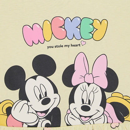 Disney Round Neck Short Sleeves Knee Length A-line Dress with Mickey and Minnie Mouse Print