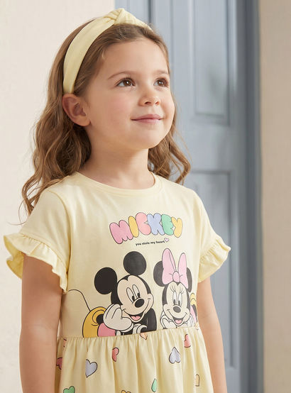 Disney Round Neck Short Sleeves Knee Length A-line Dress with Mickey and Minnie Mouse Print-girls-clothing-dressesandjumpsuits-image-5