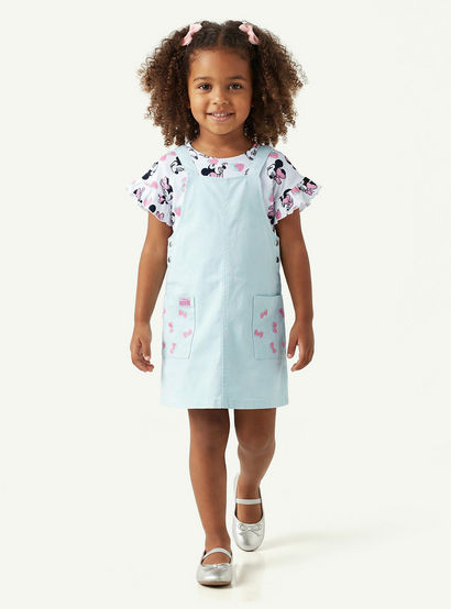 Disney Round Neck Short Sleeves T-shirt and Pinafore Set with Minnie Mouse Print-girls-clothing-dressesandjumpsuits-image-1