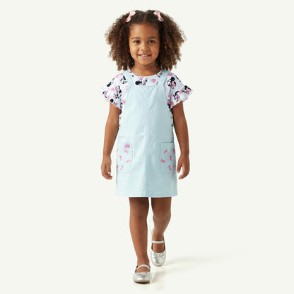 Disney Round Neck Short Sleeves T-shirt and Pinafore Set with Minnie Mouse Print - Multicolour / 6-7 yrs