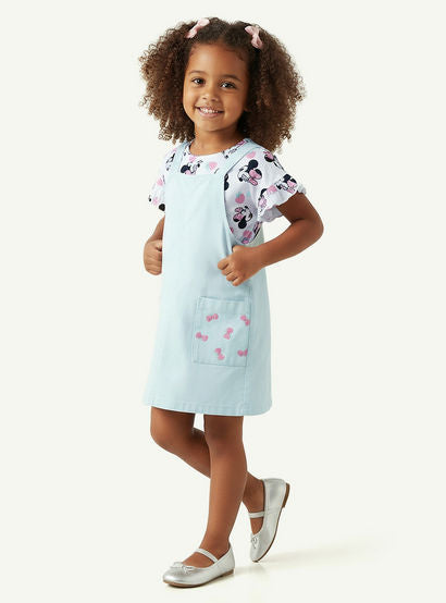 Disney Round Neck Short Sleeves T-shirt and Pinafore Set with Minnie Mouse Print-girls-clothing-dressesandjumpsuits-image-2