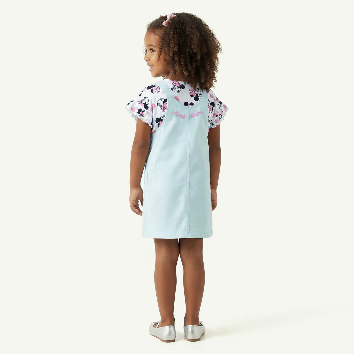 Disney Round Neck Short Sleeves T-shirt and Pinafore Set with Minnie Mouse Print