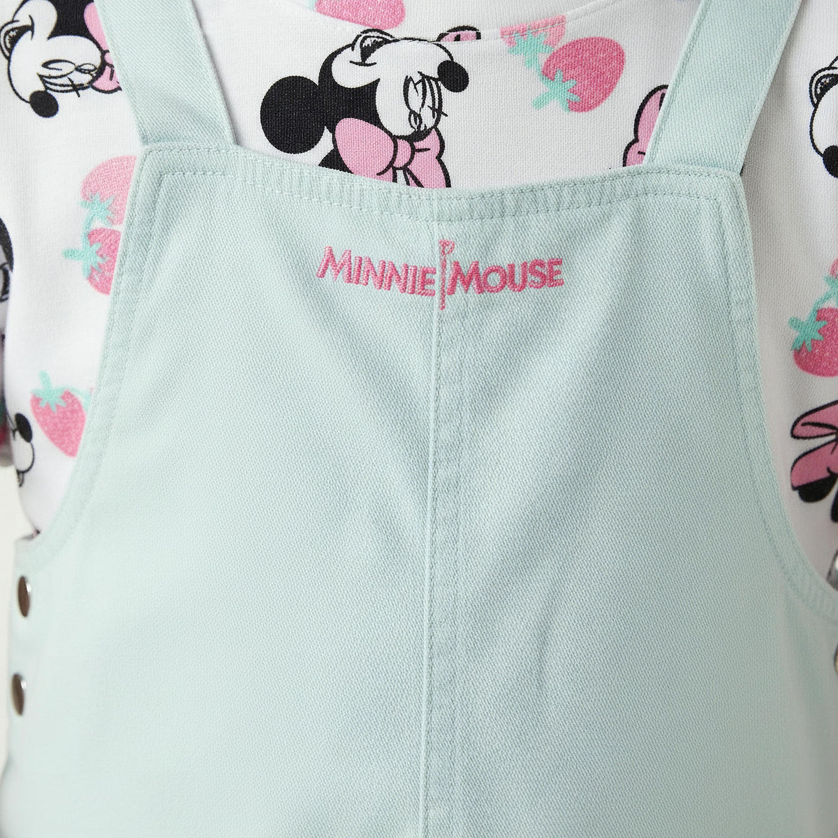 Disney Round Neck Short Sleeves T-shirt and Pinafore Set with Minnie Mouse Print