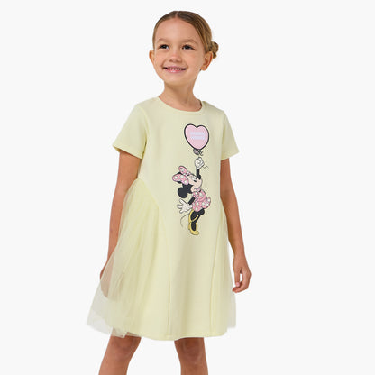 Disney Round Neck Short Sleeve A-line Dress with Minnie Mouse Print - Green / 2-3 yrs