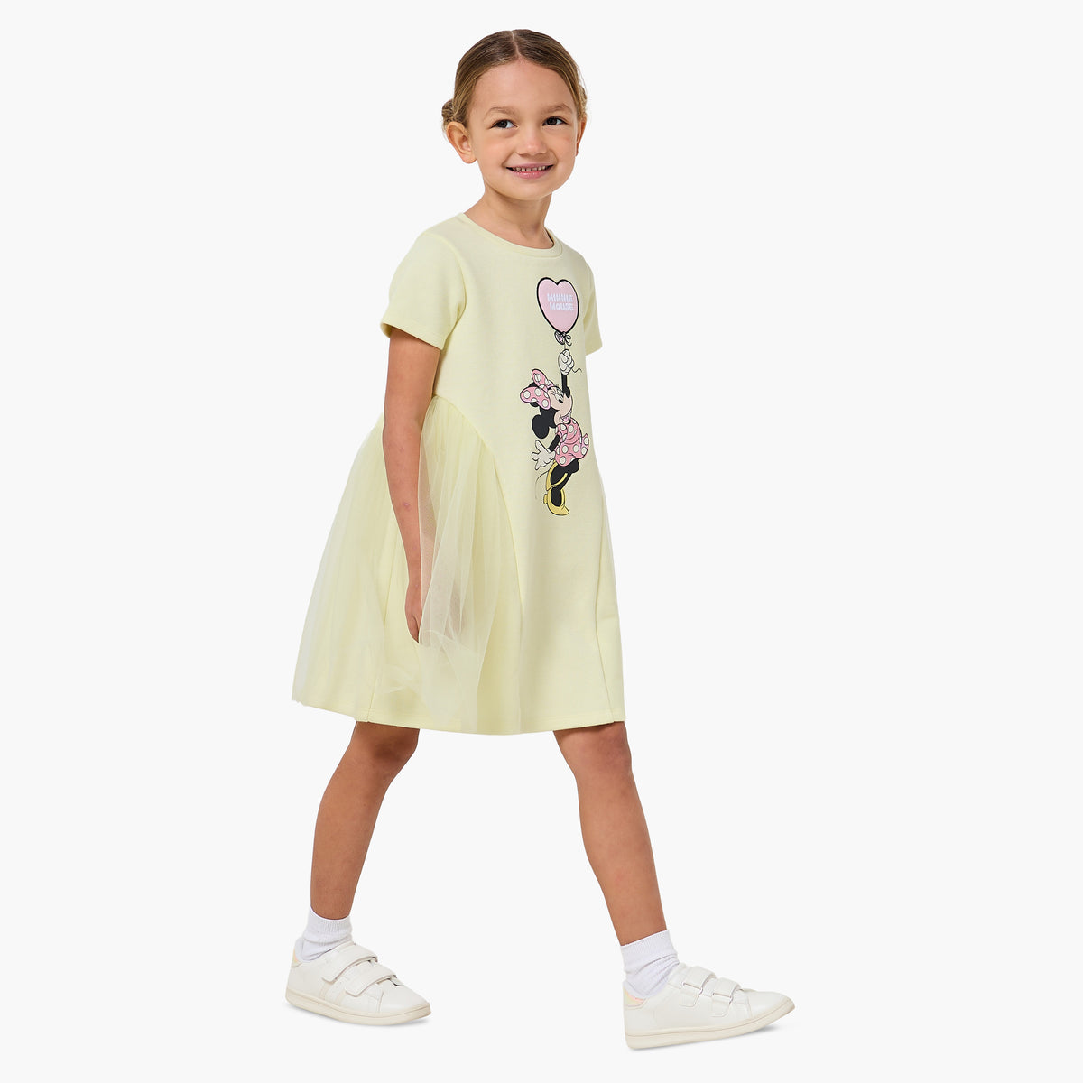 Disney Round Neck Short Sleeve A-line Dress with Minnie Mouse Print